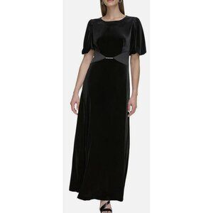 DKNY Black Velvet Rhinestone Maxi Formal Dress Size 12 New